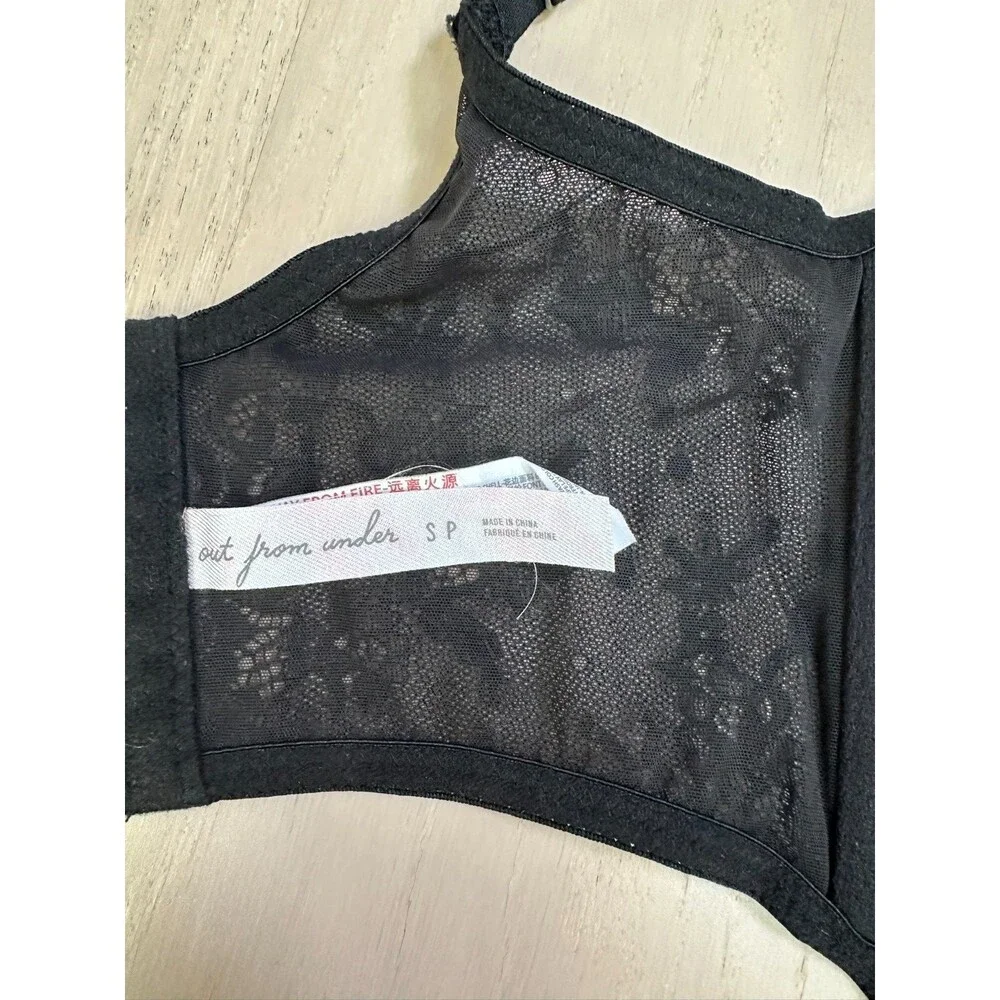 Out From Under Black Lace Corset Cropped Structured Lingerie Top Sheer Floral S
